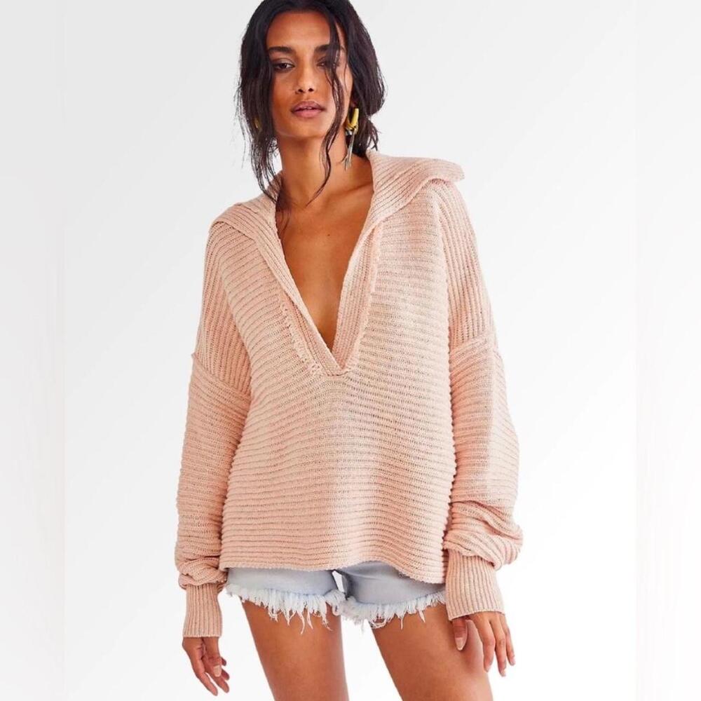 Free People Marlie Pullover Ribbed Sweater Dusty Pink Size S